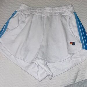 Aviator Nation white shorts with blue stripes!